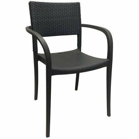 GROSFILLEX US926002 / US986002 Java Charcoal Resin Stackable Armchair with Wicker Back - Pack of 4, 4PK 383US926002PK